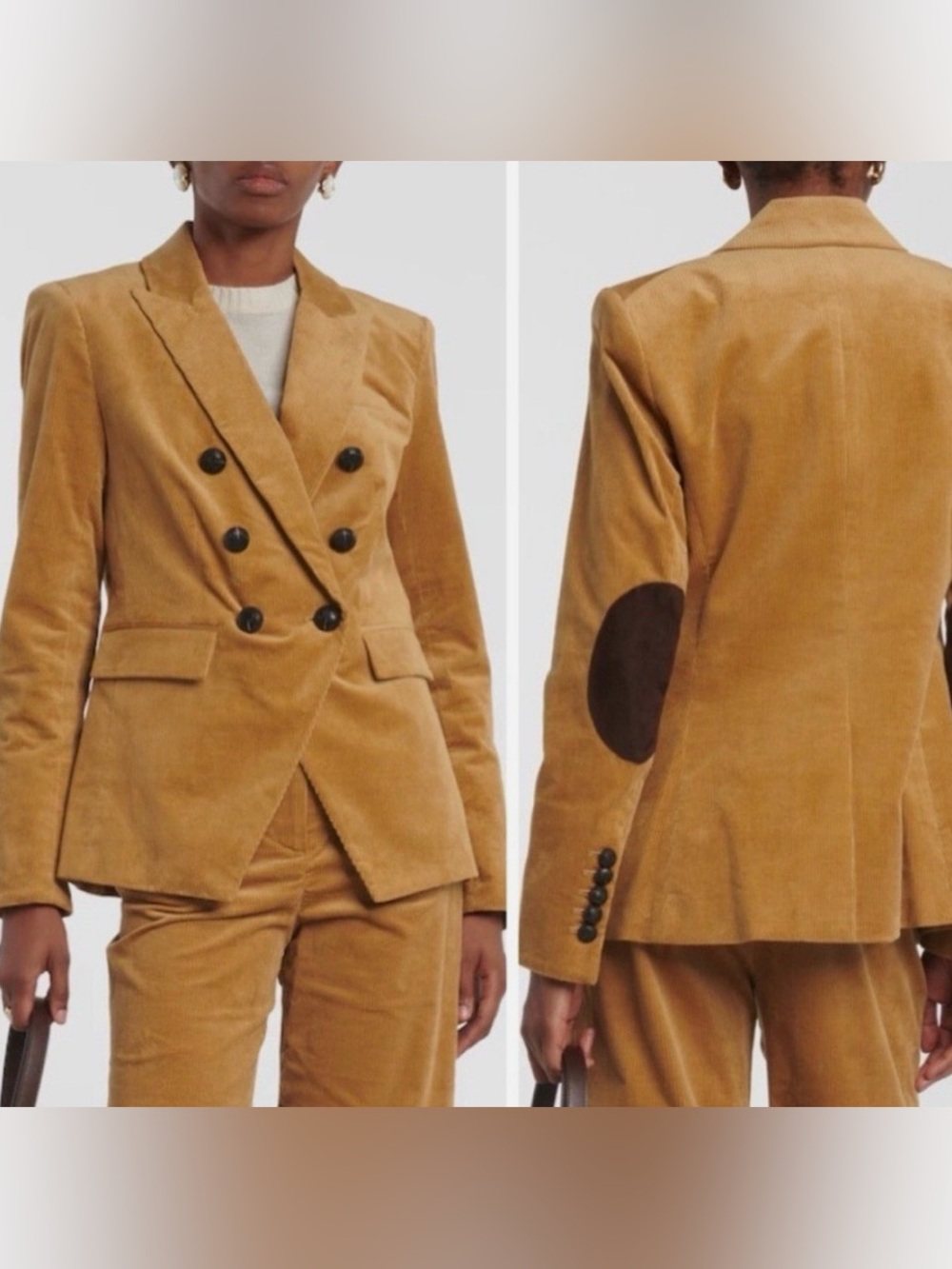 Veronica Beard Camel Corduroy Double-Breasted Dickey Blazer